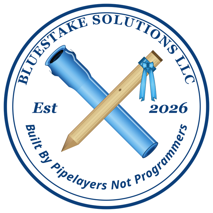 BlueStake Solutions LLC medallion — Built By Pipelayers Not Programmers